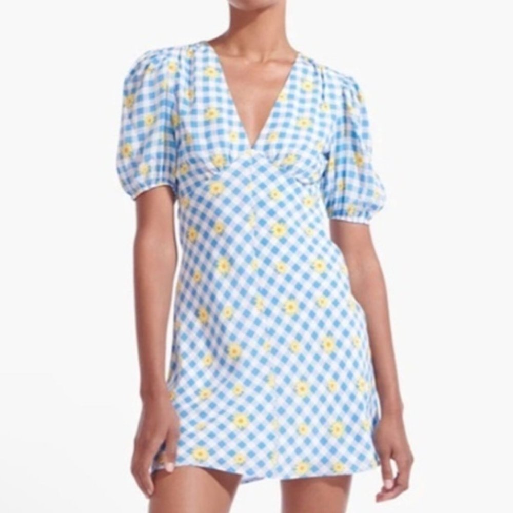 NWT Staud Milla Mini Dress in Gingham Daisy - Picture 5 of 6